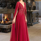 Paulina A-Line V-neck Floor-Length Chiffon Wedding Dress With Sequins DEP0013718