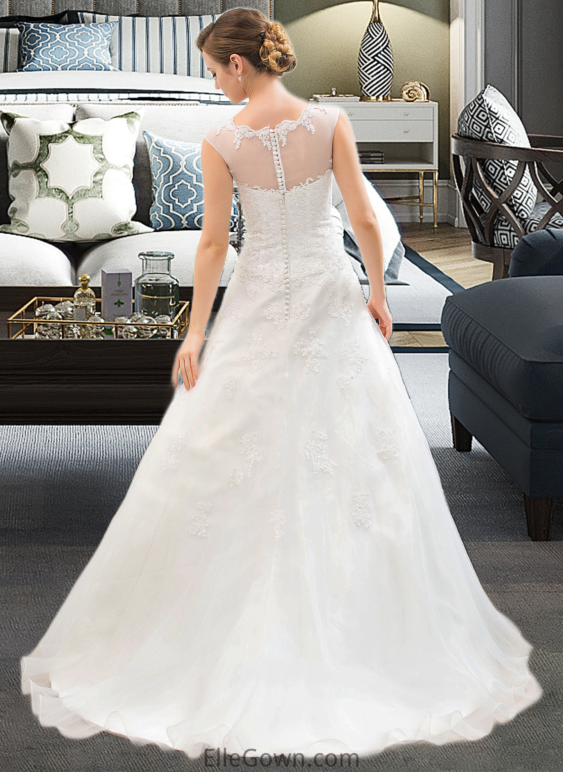 Angelina Ball-Gown/Princess Illusion Sweep Train Organza Tulle Wedding Dress With Beading Sequins DEP0013719