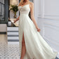 Chloe A-Line V-neck Floor-Length Wedding Dress With Split Front DEP0013721