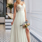 Chloe A-Line V-neck Floor-Length Wedding Dress With Split Front DEP0013721