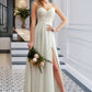 Chloe A-Line V-neck Floor-Length Wedding Dress With Split Front DEP0013721