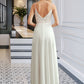 Chloe A-Line V-neck Floor-Length Wedding Dress With Split Front DEP0013721