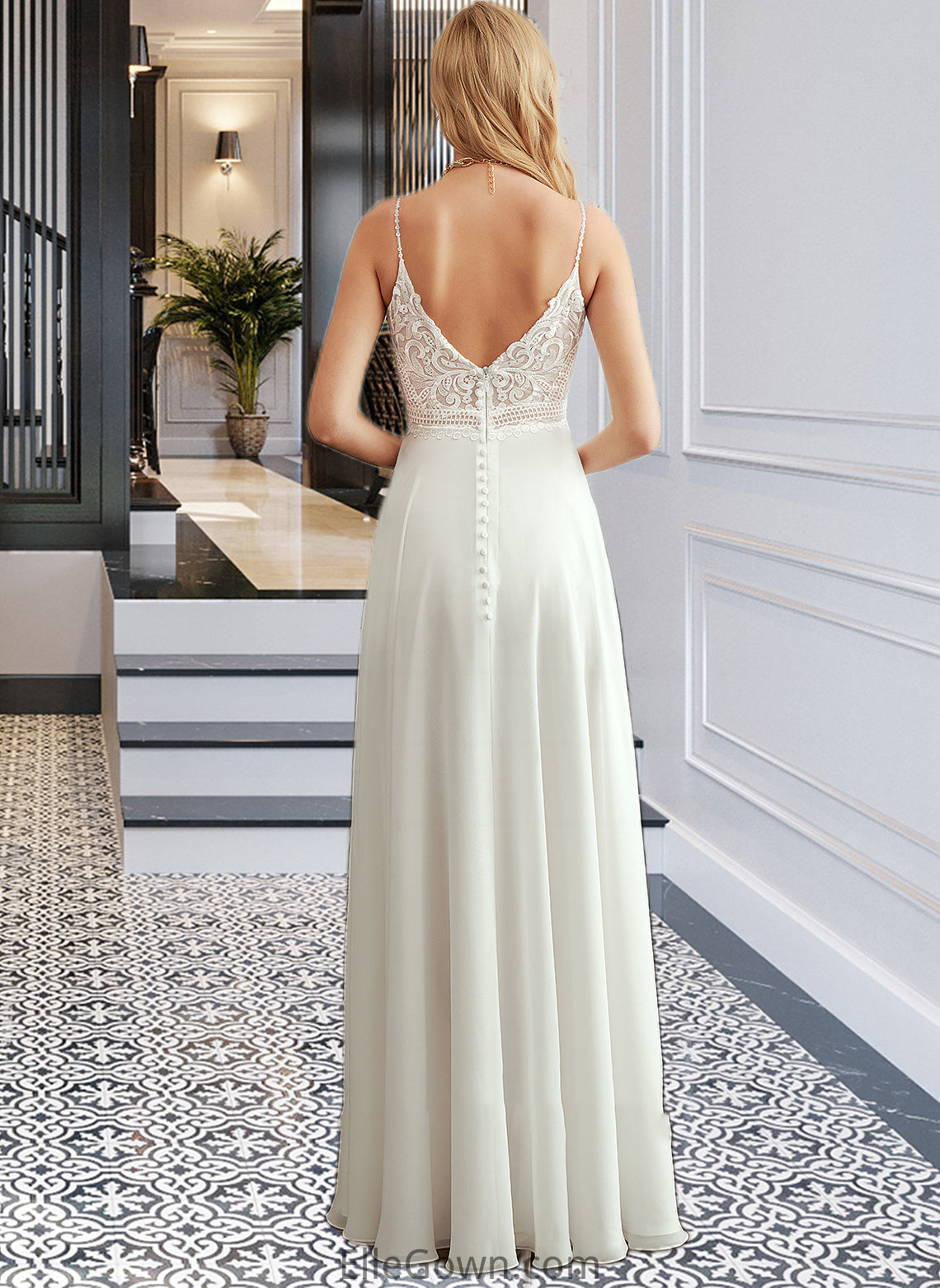 Chloe A-Line V-neck Floor-Length Wedding Dress With Split Front DEP0013721