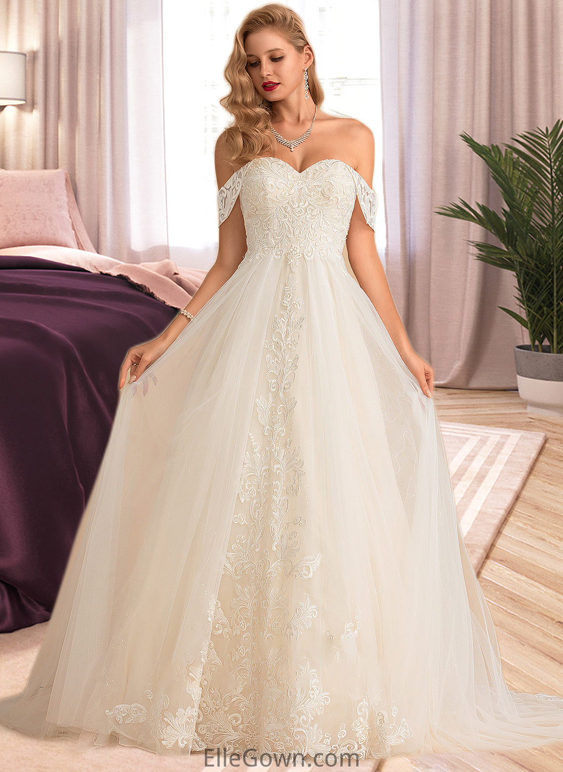 Lynn Ball-Gown/Princess Chapel Train Tulle Lace Wedding Dress With Sequins DEP0013726