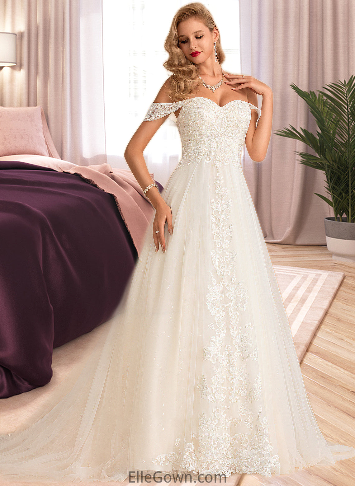 Lynn Ball-Gown/Princess Chapel Train Tulle Lace Wedding Dress With Sequins DEP0013726