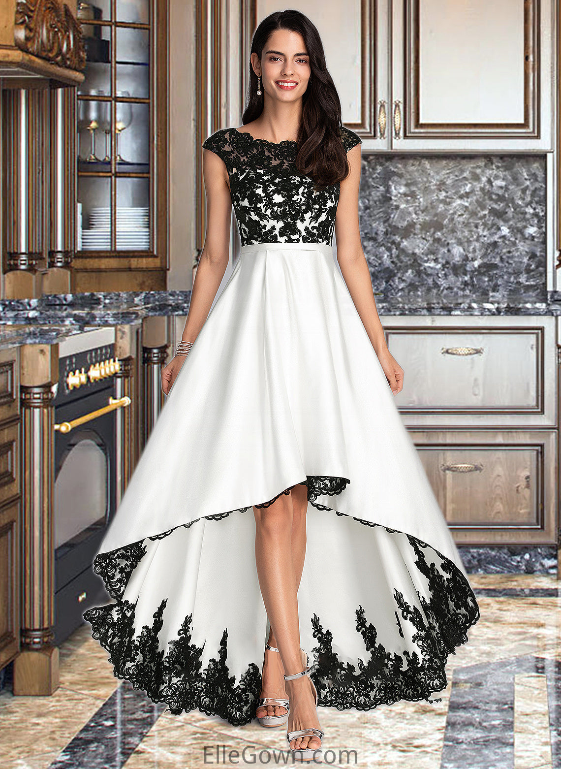 Mia Ball-Gown/Princess Scoop Neck Asymmetrical Satin Wedding Dress DEP0013728