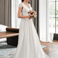 Savannah A-Line V-neck Floor-Length Chiffon Lace Wedding Dress With Ruffle DEP0013729