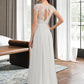 Savannah A-Line V-neck Floor-Length Chiffon Lace Wedding Dress With Ruffle DEP0013729