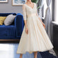 Kiersten Ball-Gown/Princess V-neck Tea-Length Tulle Wedding Dress DEP0013731