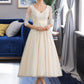 Kiersten Ball-Gown/Princess V-neck Tea-Length Tulle Wedding Dress DEP0013731