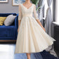 Kiersten Ball-Gown/Princess V-neck Tea-Length Tulle Wedding Dress DEP0013731