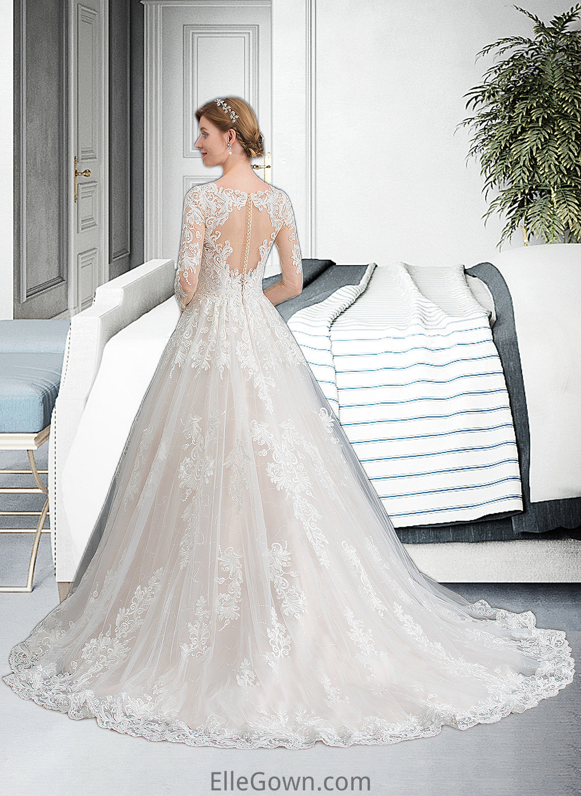 Annika Ball-Gown/Princess V-neck Chapel Train Tulle Wedding Dress DEP0013735