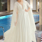 Felicity A-Line V-neck Floor-Length Chiffon Lace Wedding Dress With Sequins DEP0013736