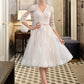 Jessica A-Line V-neck Knee-Length Tulle Wedding Dress With Bow(s) DEP0013737