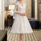 Jessica A-Line V-neck Knee-Length Tulle Wedding Dress With Bow(s) DEP0013737