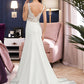 Melanie Trumpet/Mermaid V-neck Court Train Lace Stretch Crepe Wedding Dress With Sequins DEP0013738