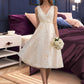 Katrina A-Line V-neck Knee-Length Lace Wedding Dress With Bow(s) DEP0013739