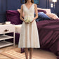 Katrina A-Line V-neck Knee-Length Lace Wedding Dress With Bow(s) DEP0013739