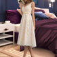 Katrina A-Line V-neck Knee-Length Lace Wedding Dress With Bow(s) DEP0013739