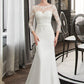 Destiney Trumpet/Mermaid Illusion Chapel Train Stretch Crepe Wedding Dress With Lace DEP0013740