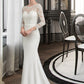 Destiney Trumpet/Mermaid Illusion Chapel Train Stretch Crepe Wedding Dress With Lace DEP0013740