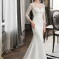 Destiney Trumpet/Mermaid Illusion Chapel Train Stretch Crepe Wedding Dress With Lace DEP0013740