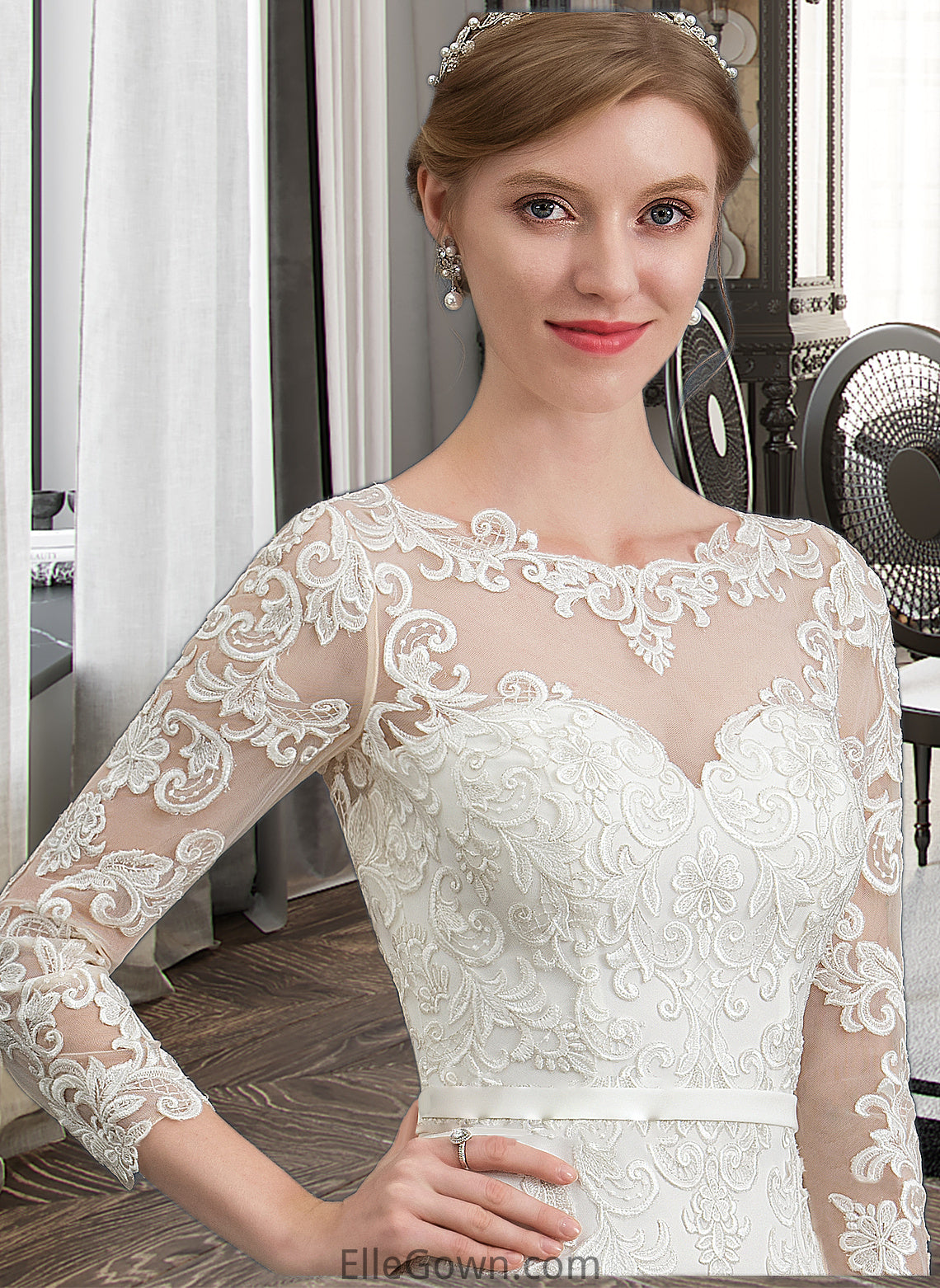 Destiney Trumpet/Mermaid Illusion Chapel Train Stretch Crepe Wedding Dress With Lace DEP0013740