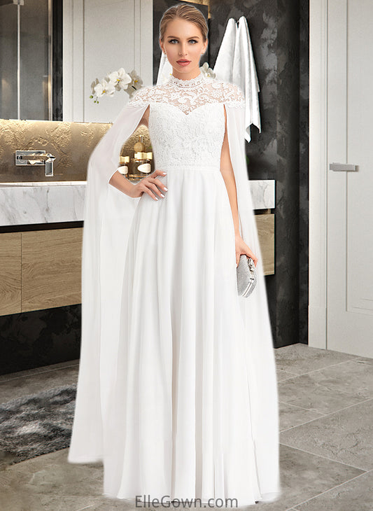 Teagan A-Line High Neck Floor-Length Chiffon Wedding Dress DEP0013748