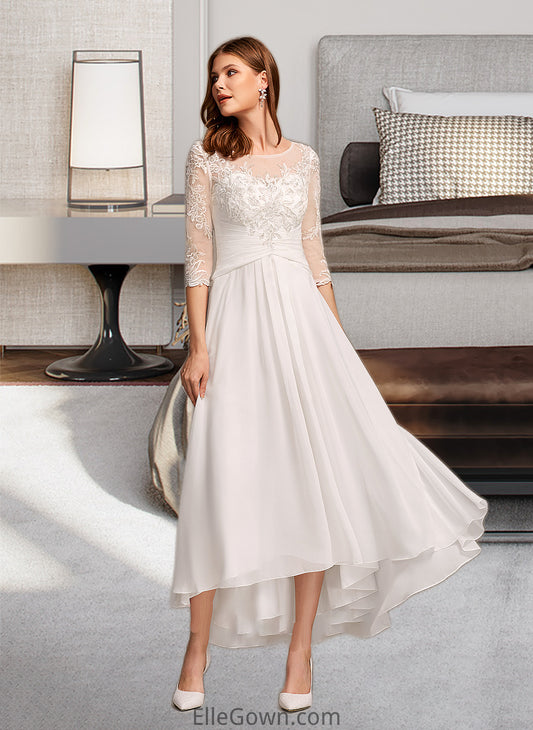 Quintina A-Line Illusion Asymmetrical Wedding Dress With Lace DEP0013749