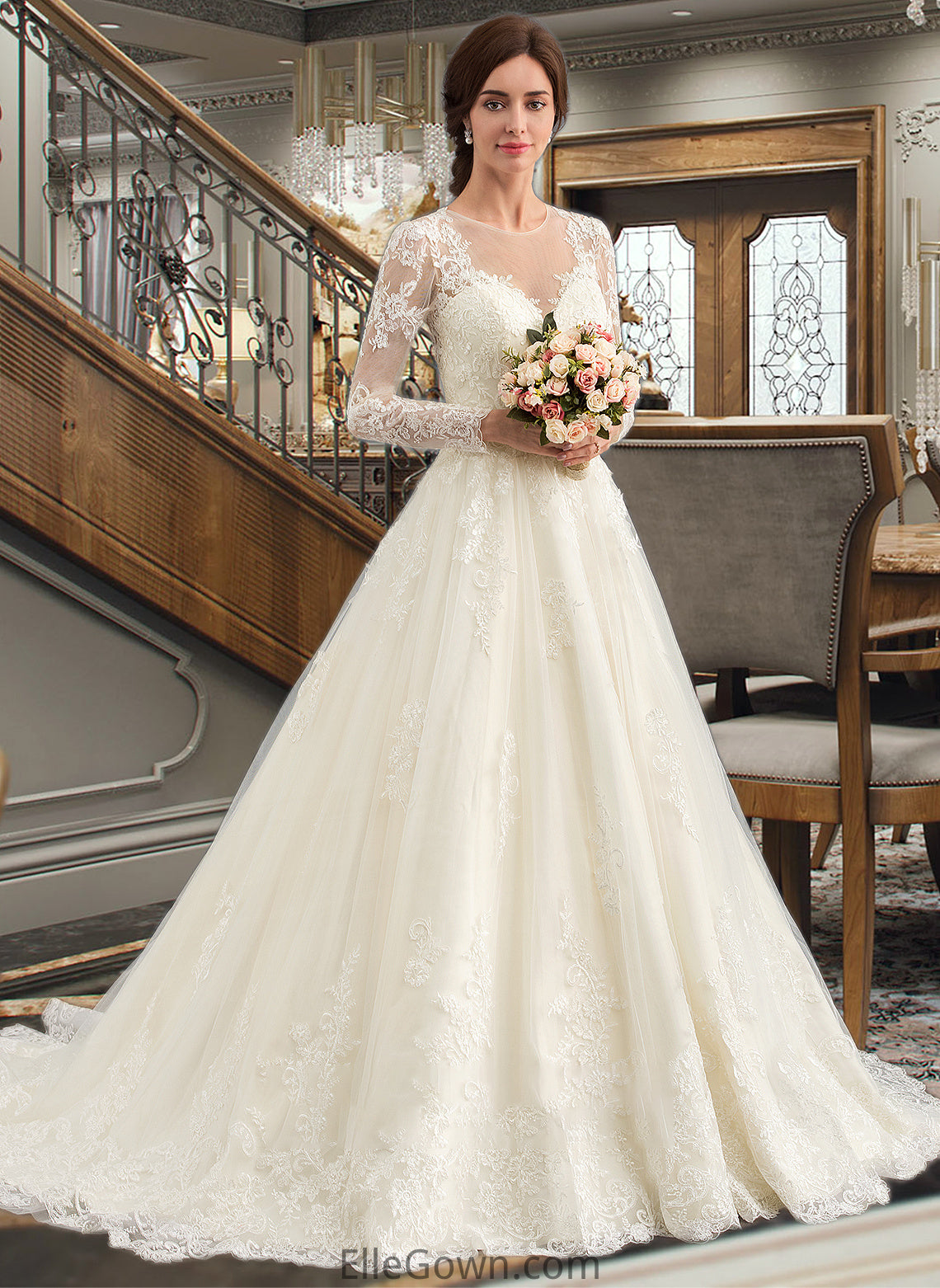 Eleanor Ball-Gown/Princess Illusion Court Train Tulle Lace Wedding Dress DEP0013750