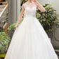 Arianna Ball-Gown/Princess Scoop Neck Sweep Train Organza Lace Wedding Dress With Beading Sequins DEP0013751