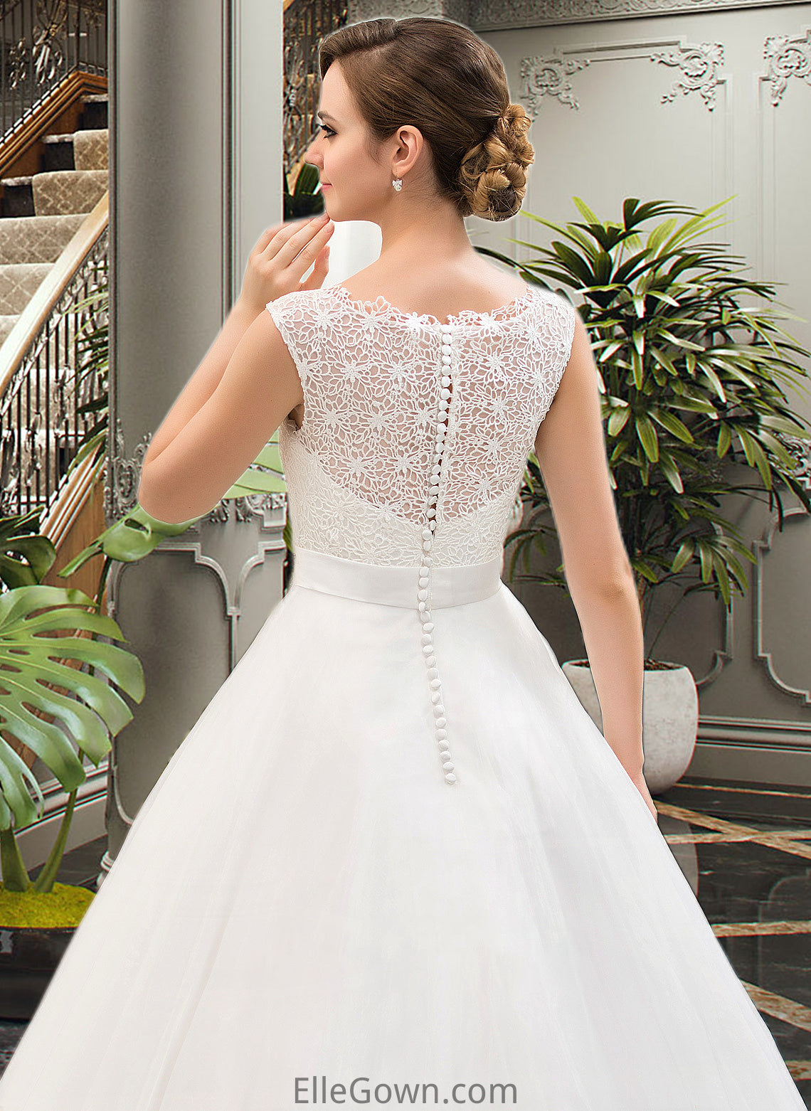 Arianna Ball-Gown/Princess Scoop Neck Sweep Train Organza Lace Wedding Dress With Beading Sequins DEP0013751