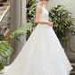 Arianna Ball-Gown/Princess Scoop Neck Sweep Train Organza Lace Wedding Dress With Beading Sequins DEP0013751