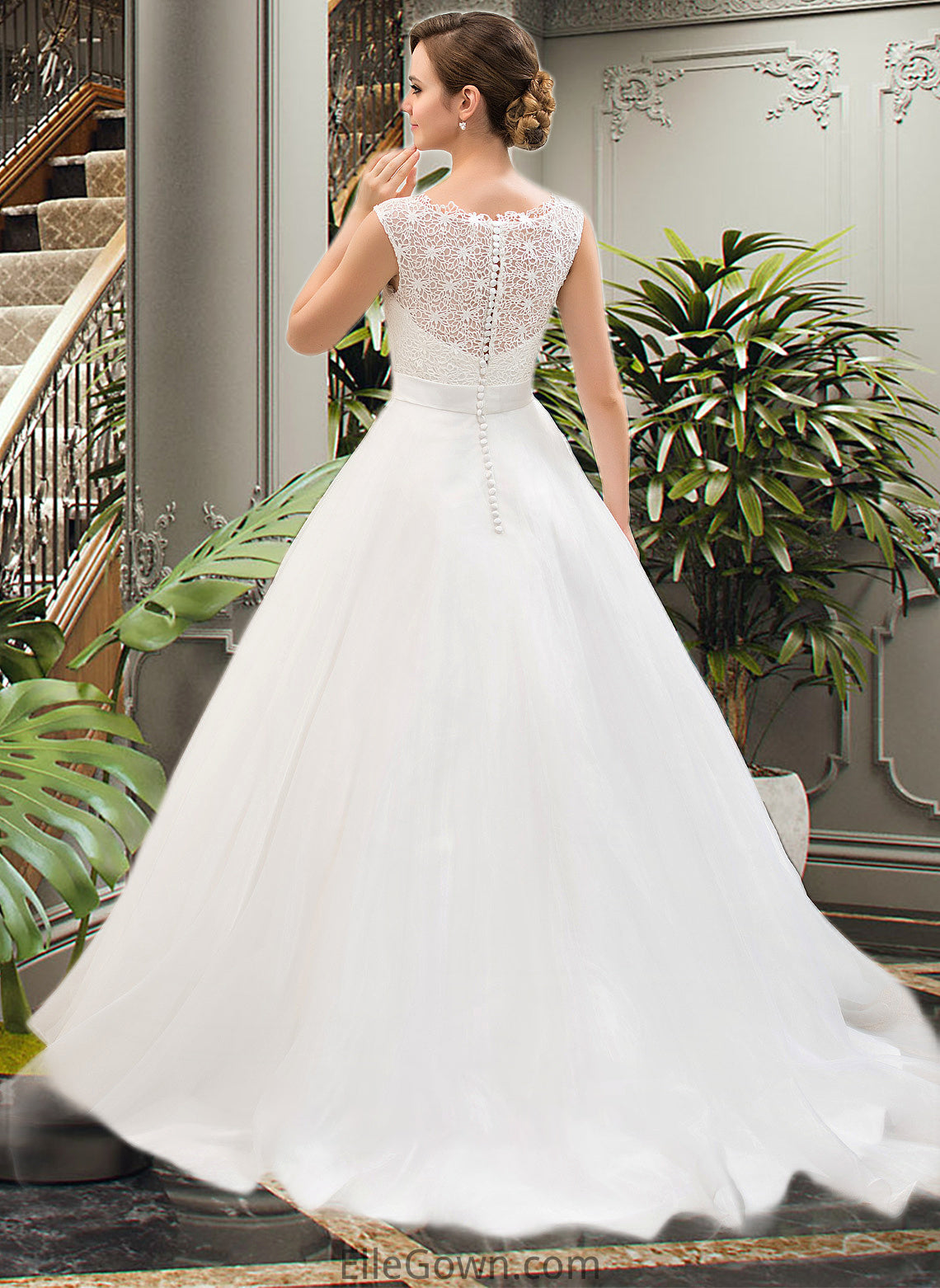 Arianna Ball-Gown/Princess Scoop Neck Sweep Train Organza Lace Wedding Dress With Beading Sequins DEP0013751