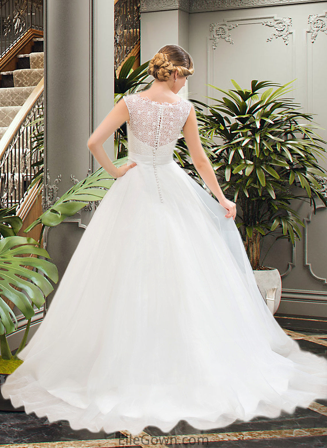 Arianna Ball-Gown/Princess Scoop Neck Sweep Train Organza Lace Wedding Dress With Beading Sequins DEP0013751