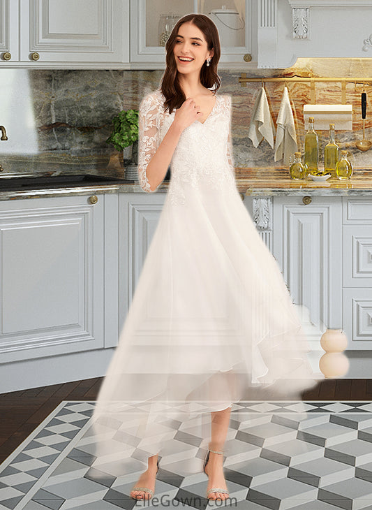 Shayla A-Line V-neck Asymmetrical Wedding Dress With Beading Sequins DEP0013755