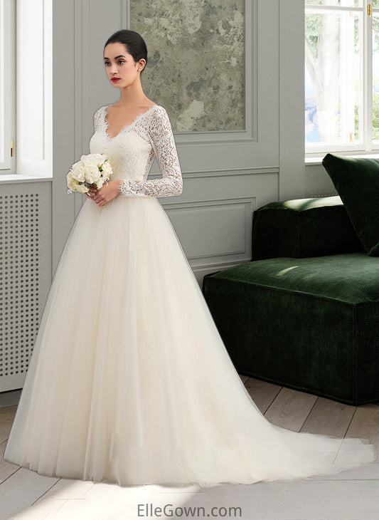 Gia Ball-Gown/Princess V-neck Court Train Tulle Lace Wedding Dress DEP0013756