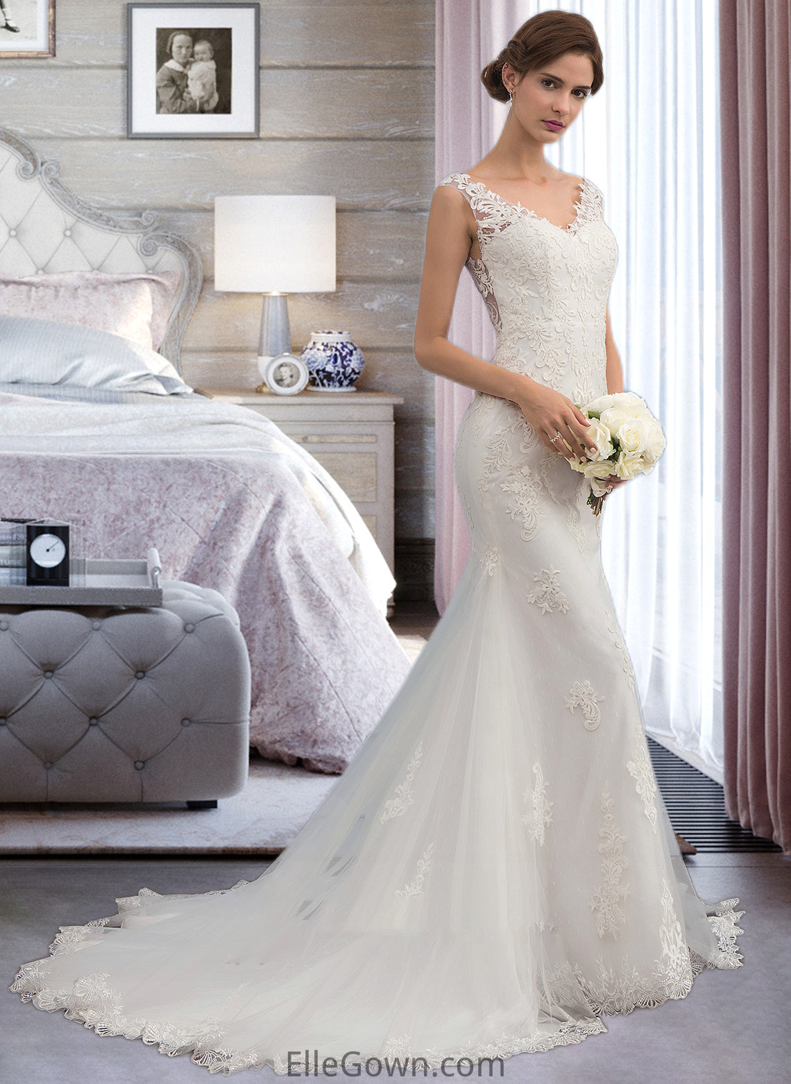 Sarahi Trumpet/Mermaid V-neck Court Train Tulle Wedding Dress DEP0013758