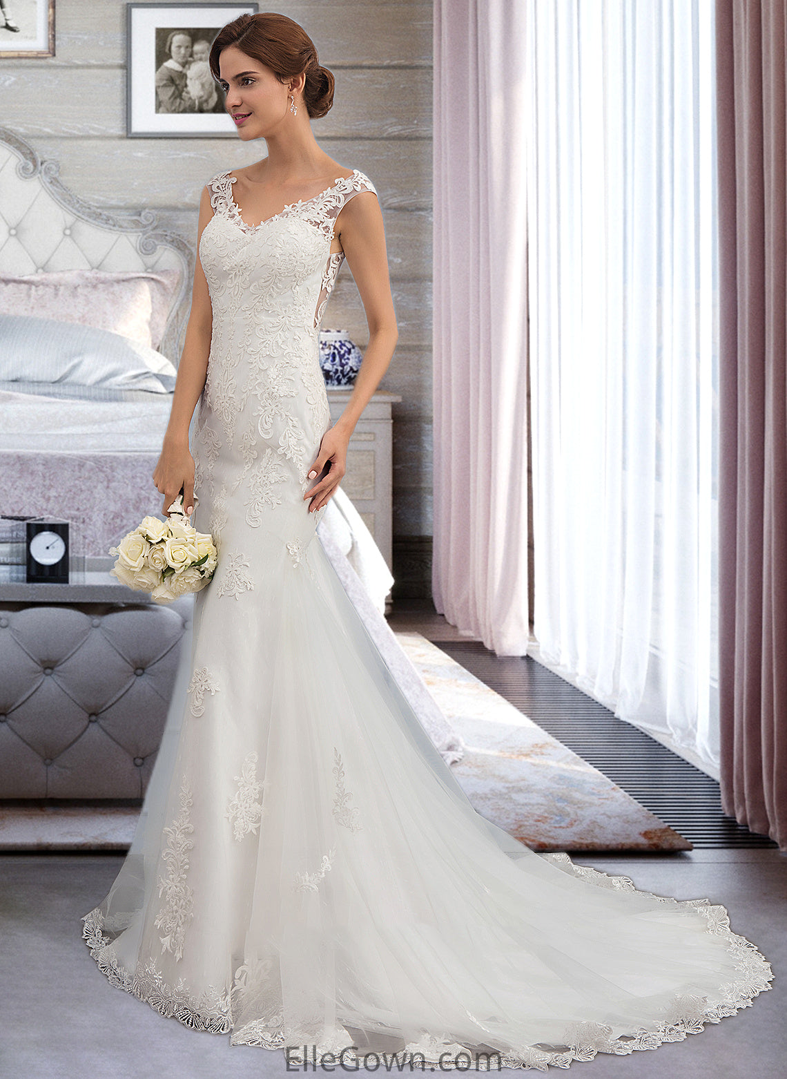 Sarahi Trumpet/Mermaid V-neck Court Train Tulle Wedding Dress DEP0013758