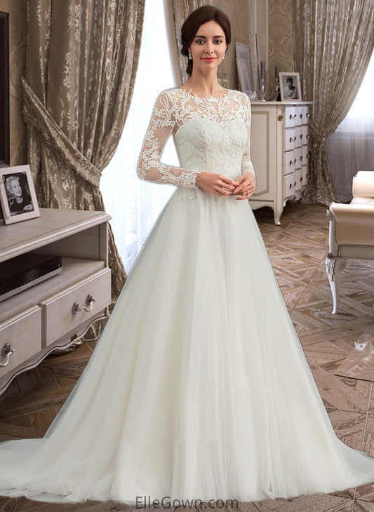 Cristina Ball-Gown/Princess Scoop Neck Sweep Train Tulle Wedding Dress DEP0013759