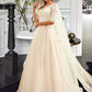 Millie Ball-Gown/Princess Scoop Neck Sweep Train Tulle Lace Wedding Dress DEP0013760