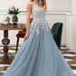 Tracy Ball-Gown/Princess V-neck Floor-Length Tulle Wedding Dress With Lace DEP0013763