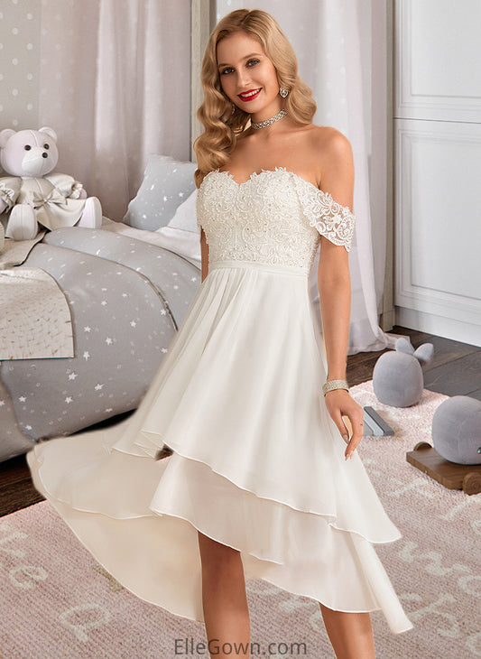 Heather A-Line Asymmetrical Chiffon Lace Wedding Dress With Beading Sequins DEP0013764