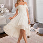 Heather A-Line Asymmetrical Chiffon Lace Wedding Dress With Beading Sequins DEP0013764