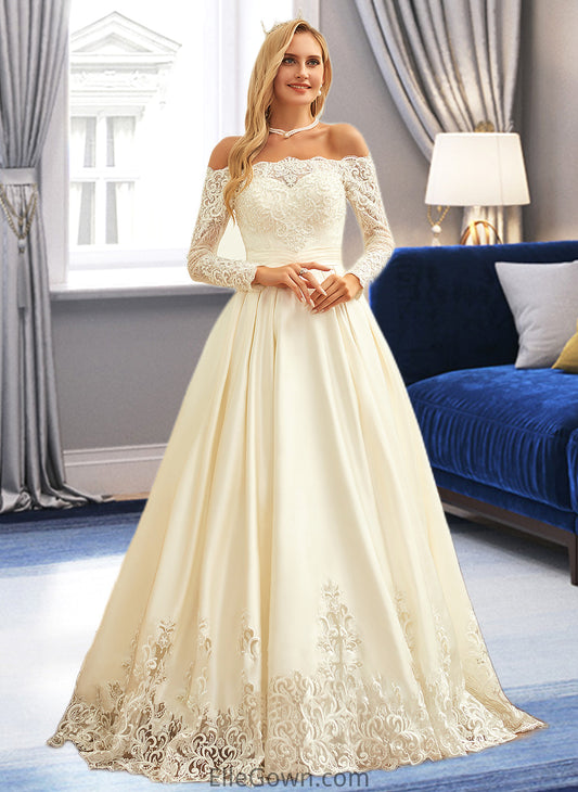 Louisa Ball-Gown/Princess Sweep Train Satin Wedding Dress With Beading Sequins DEP0013768