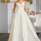 Shayla Ball-Gown/Princess V-neck Sweep Train Satin Lace Wedding Dress With Lace Beading Sequins Pockets DEP0013771