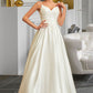 Shayla Ball-Gown/Princess V-neck Sweep Train Satin Lace Wedding Dress With Lace Beading Sequins Pockets DEP0013771