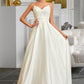 Shayla Ball-Gown/Princess V-neck Sweep Train Satin Lace Wedding Dress With Lace Beading Sequins Pockets DEP0013771