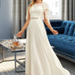 Jacey A-Line Scoop Neck Floor-Length Chiffon Lace Wedding Dress With Sequins DEP0013775