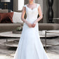 Mollie A-Line V-neck Court Train Chiffon Wedding Dress With Lace Beading Sequins DEP0013776